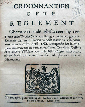 © Voorblad van het oudste gedrukte reglement van de Brugse vismijn, 2 april 1681.